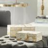 imageDeco 79 Leather Handmade Decorative Box Decorative Keepsake Boxes with Gold Foil Paint Set of 2 Storage Boxes 8quot 10quotW Gold