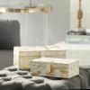 imageDeco 79 Leather Handmade Decorative Box Decorative Keepsake Boxes with Gold Foil Paint Set of 2 Storage Boxes 8quot 10quotW Gold