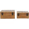 imageDeco 79 Mango Wood Floral Handmade Decorative Box Decorative Keepsake Boxes with Hinged Lid Set of 3 Storage Boxes 8quot 10quot 12quotW WhiteBrown