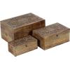imageDeco 79 Mango Wood Floral Handmade Decorative Box Decorative Keepsake Boxes with Hinged Lid Set of 3 Storage Boxes 8quot 10quot 12quotW WhiteBrown