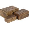 imageDeco 79 Mango Wood Floral Handmade Decorative Box Decorative Keepsake Boxes with Hinged Lid Set of 3 Storage Boxes 8quot 10quot 12quotW WhiteBrown