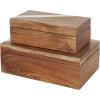 imageDeco 79 Mango Wood Floral Handmade Decorative Box Decorative Keepsake Boxes with Hinged Lid Set of 3 Storage Boxes 8quot 10quot 12quotW WhiteBrown
