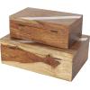 imageDeco 79 Mango Wood Floral Handmade Decorative Box Decorative Keepsake Boxes with Hinged Lid Set of 3 Storage Boxes 8quot 10quot 12quotW WhiteBrown