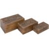 imageDeco 79 Mango Wood Floral Handmade Decorative Box Decorative Keepsake Boxes with Hinged Lid Set of 3 Storage Boxes 8quot 10quot 12quotW WhiteBrown