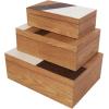 imageDeco 79 Mango Wood Floral Handmade Decorative Box Decorative Keepsake Boxes with Hinged Lid Set of 3 Storage Boxes 8quot 10quot 12quotW WhiteBrown