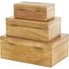 imageDeco 79 Mango Wood Floral Handmade Decorative Box Decorative Keepsake Boxes with Hinged Lid Set of 3 Storage Boxes 8quot 10quot 12quotW WhiteBrown