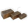imageDeco 79 Mango Wood Floral Handmade Decorative Box Decorative Keepsake Boxes with Hinged Lid Set of 3 Storage Boxes 8quot 10quot 12quotW WhiteBrown