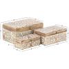 imageDeco 79 Mango Wood Floral Handmade Decorative Box Decorative Keepsake Boxes with Hinged Lid Set of 3 Storage Boxes 8quot 10quot 12quotW WhiteBrown
