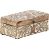 imageDeco 79 Mango Wood Floral Handmade Decorative Box Decorative Keepsake Boxes with Hinged Lid Set of 3 Storage Boxes 8quot 10quot 12quotW WhiteBrown