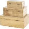 imageDeco 79 Mango Wood Floral Handmade Decorative Box Decorative Keepsake Boxes with Hinged Lid Set of 3 Storage Boxes 8quot 10quot 12quotW WhiteBrown