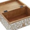 imageDeco 79 Mango Wood Floral Handmade Decorative Box Decorative Keepsake Boxes with Hinged Lid Set of 3 Storage Boxes 8quot 10quot 12quotW WhiteBrown