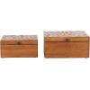 imageDeco 79 Mango Wood Floral Handmade Decorative Box Decorative Keepsake Boxes with Hinged Lid Set of 3 Storage Boxes 8quot 10quot 12quotW WhiteBrown