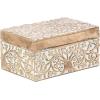 imageDeco 79 Mango Wood Floral Handmade Decorative Box Decorative Keepsake Boxes with Hinged Lid Set of 3 Storage Boxes 8quot 10quot 12quotW WhiteBrown