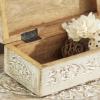 imageDeco 79 Mango Wood Floral Handmade Decorative Box Decorative Keepsake Boxes with Hinged Lid Set of 3 Storage Boxes 8quot 10quot 12quotW WhiteCream