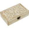 imageDeco 79 Mango Wood Floral Handmade Decorative Box Decorative Keepsake Boxes with Hinged Lid Set of 3 Storage Boxes 8quot 10quot 12quotW WhiteWHITE