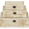 imageDeco 79 Mango Wood Floral Handmade Decorative Box Decorative Keepsake Boxes with Hinged Lid Set of 3 Storage Boxes 8quot 10quot 12quotW WhiteWHITE