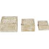imageDeco 79 Mango Wood Floral Handmade Decorative Box Decorative Keepsake Boxes with Hinged Lid Set of 3 Storage Boxes 8quot 10quot 12quotW WhiteWHITE