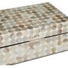 imageDeco 79 Mother of Pearl Shell Decorative Box Mosaic Storage Decorative Keepsake Boxes with Taupe Accents Set of 2 Storage Boxes 12quot 8quotW BeigeBeige
