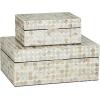 imageDeco 79 Mother of Pearl Shell Decorative Box Mosaic Storage Decorative Keepsake Boxes with Taupe Accents Set of 2 Storage Boxes 12quot 8quotW BeigeBeige