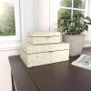 imageDeco 79 Mother of Pearl Shell Decorative Box Mosaic Storage Decorative Keepsake Boxes with Taupe Accents Set of 2 Storage Boxes 12quot 8quotW BeigeCream