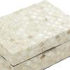imageDeco 79 Mother of Pearl Shell Decorative Box Mosaic Storage Decorative Keepsake Boxes with Taupe Accents Set of 2 Storage Boxes 12quot 8quotW BeigeCream