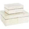 imageDeco 79 Mother of Pearl Shell Decorative Box Mosaic Storage Decorative Keepsake Boxes with Taupe Accents Set of 2 Storage Boxes 12quot 8quotW BeigeCream