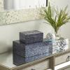 imageDeco 79 Mother of Pearl Shell Decorative Box Mosaic Storage Decorative Keepsake Boxes with Taupe Accents Set of 2 Storage Boxes 12quot 8quotW BeigeDark Blue