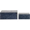 imageDeco 79 Mother of Pearl Shell Decorative Box Mosaic Storage Decorative Keepsake Boxes with Taupe Accents Set of 2 Storage Boxes 12quot 8quotW BeigeDark Blue