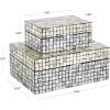 imageDeco 79 Mother of Pearl Shell Decorative Box Mosaic Storage Decorative Keepsake Boxes with Taupe Accents Set of 2 Storage Boxes 12quot 8quotW BeigeGray