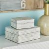 imageDeco 79 Mother of Pearl Shell Decorative Box Mosaic Storage Decorative Keepsake Boxes with Taupe Accents Set of 2 Storage Boxes 12quot 8quotW BeigeLight Blue