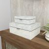 imageDeco 79 Mother of Pearl Shell Decorative Box Mosaic Storage Decorative Keepsake Boxes with Taupe Accents Set of 2 Storage Boxes 12quot 8quotW BeigeLight Blue