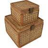 imageDeco 79 Wood Decorative Box Decorative Keepsake Boxes with Lid Set of 2 Storage Boxes 10quot 7quotW BrownBrown