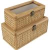 imageDeco 79 Wood Decorative Box Decorative Keepsake Boxes with Lid Set of 2 Storage Boxes 10quot 7quotW BrownBrown