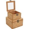 imageDeco 79 Wood Decorative Box Decorative Keepsake Boxes with Lid Set of 2 Storage Boxes 10quot 7quotW BrownBrown