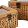 imageDeco 79 Wood Decorative Box Decorative Keepsake Boxes with Lid Set of 2 Storage Boxes 10quot 7quotW BrownBrown