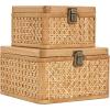 imageDeco 79 Wood Decorative Box Decorative Keepsake Boxes with Lid Set of 2 Storage Boxes 10quot 7quotW BrownBrown