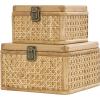 imageDeco 79 Wood Decorative Box Decorative Keepsake Boxes with Lid Set of 2 Storage Boxes 10quot 7quotW BrownBrown