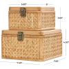 imageDeco 79 Wood Decorative Box Decorative Keepsake Boxes with Lid Set of 2 Storage Boxes 10quot 7quotW BrownBrown