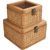 imageDeco 79 Wood Decorative Box Decorative Keepsake Boxes with Lid Set of 2 Storage Boxes 10quot 7quotW BrownBrown