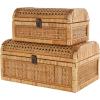 imageDeco 79 Wood Decorative Box Decorative Keepsake Boxes with Lid Set of 2 Storage Boxes 10quot 7quotW BrownBrown