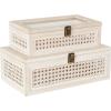 imageDeco 79 Wood Decorative Box Decorative Keepsake Boxes with Lid Set of 2 Storage Boxes 10quot 7quotW BrownCream