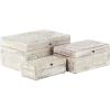 imageDeco 79 Mango Wood Floral Handmade Decorative Box Decorative Keepsake Boxes with Hinged Lid Set of 3 Storage Boxes 8quot 10quot 12quotW WhiteCream