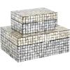imageDeco 79 Mother of Pearl Shell Decorative Box Mosaic Storage Decorative Keepsake Boxes with Taupe Accents Set of 2 Storage Boxes 12quot 8quotW BeigeGray