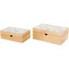 imageDeco 79 Wood Decorative Box Decorative Keepsake Boxes with Lid Set of 2 Storage Boxes 10quot 7quotW BrownLight Brown
