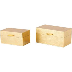 imageCosmoLiving by Cosmopolitan Wooden Decorative Box Decorative Keepsake Boxes with Textured Foiled Exterior Set of 2 Storage Boxes 13quot 11quotW Gold