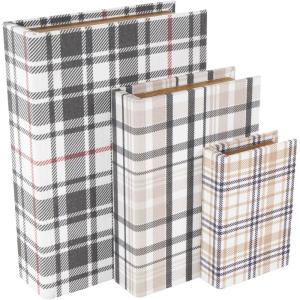 imageDeco 79 Canvas Decorative Box Faux Storage Book Book Shaped Boxes with Blue Striped Patterns Set of 3 Decorative Keepsake Boxes 12quot 9quot 6quotH CreamMulti Colored