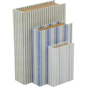 imageDeco 79 Canvas Decorative Box Faux Storage Book Book Shaped Boxes with Blue Striped Patterns Set of 3 Decorative Keepsake Boxes 12quot 9quot 6quotH CreamBlue