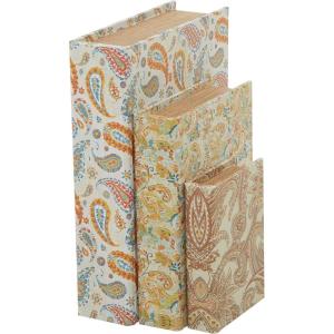 imageDeco 79 Canvas Decorative Box Vintage Inspired Faux Storage Book Book Shaped Boxes with Varying Floral Patterns Set of 3 Decorative Keepsake Boxes 12quot 9quot 6quotH Multi ColoredMulti Colored
