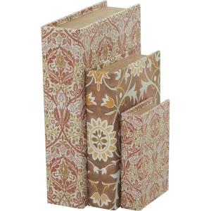 imageDeco 79 Canvas Decorative Box Vintage Inspired Faux Storage Book Book Shaped Boxes with Varying Floral Patterns Set of 3 Decorative Keepsake Boxes 12quot 9quot 6quotH Multi ColoredOrange