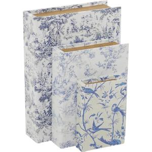 imageDeco 79 Canvas Decorative Box Vintage Inspired Faux Storage Book Book Shaped Boxes with Varying Floral Patterns Set of 3 Decorative Keepsake Boxes 12quot 9quot 6quotH Multi ColoredWhite